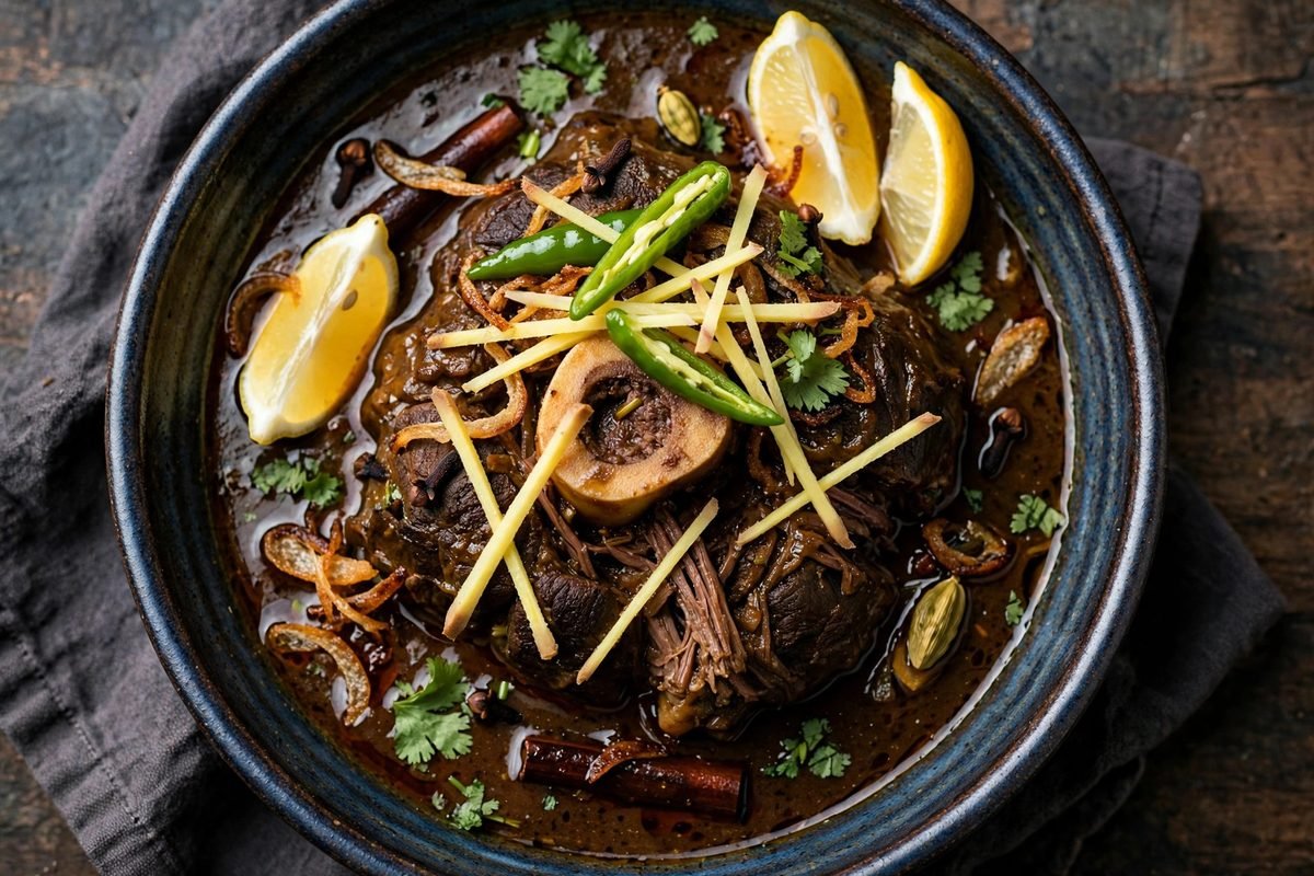 Beef Nihari — finished dish, photographed from above
