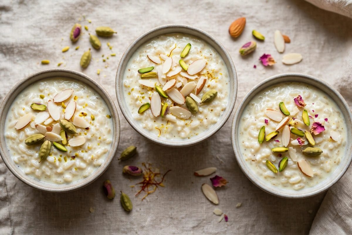 Cardamom Kheer (Rice Pudding) — finished dish, photographed from above