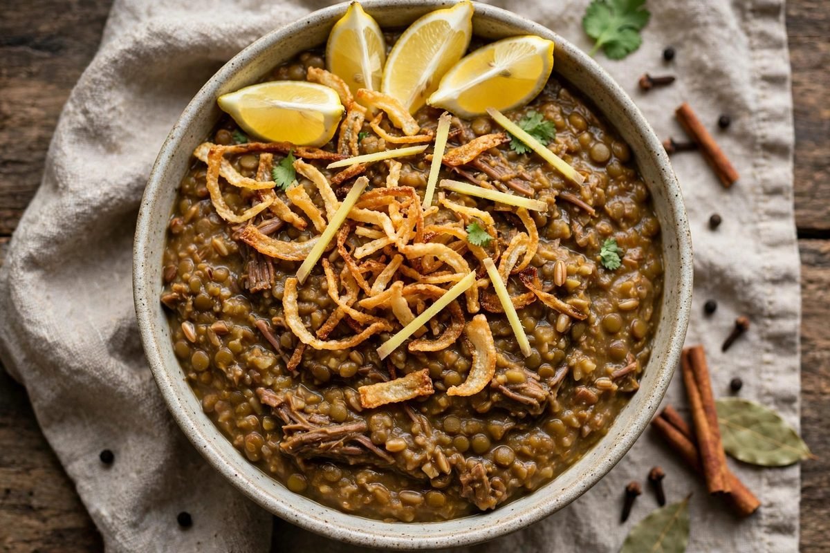 Slow-Cooker Haleem — finished dish, photographed from above